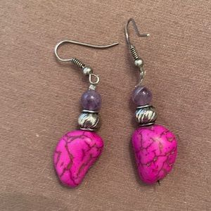 Fuschia & purple stone dangle earrings